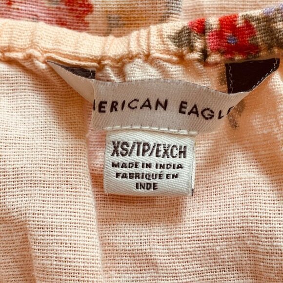 AMERICAN EAGLE Peach Linen-Blend Floral Peplum Hem Top - Size XS - Picture 7 of 9